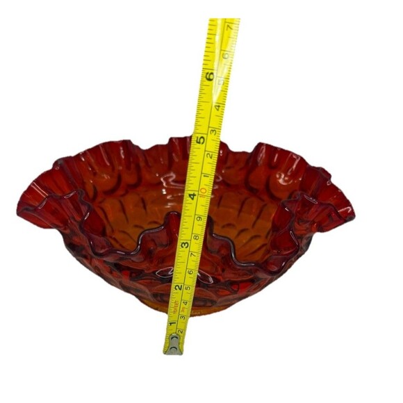 Vintage Orange Amber Glass Scalloped Tulip Bowl 7.75" Wide & 3.5" - Picture 4 of 5